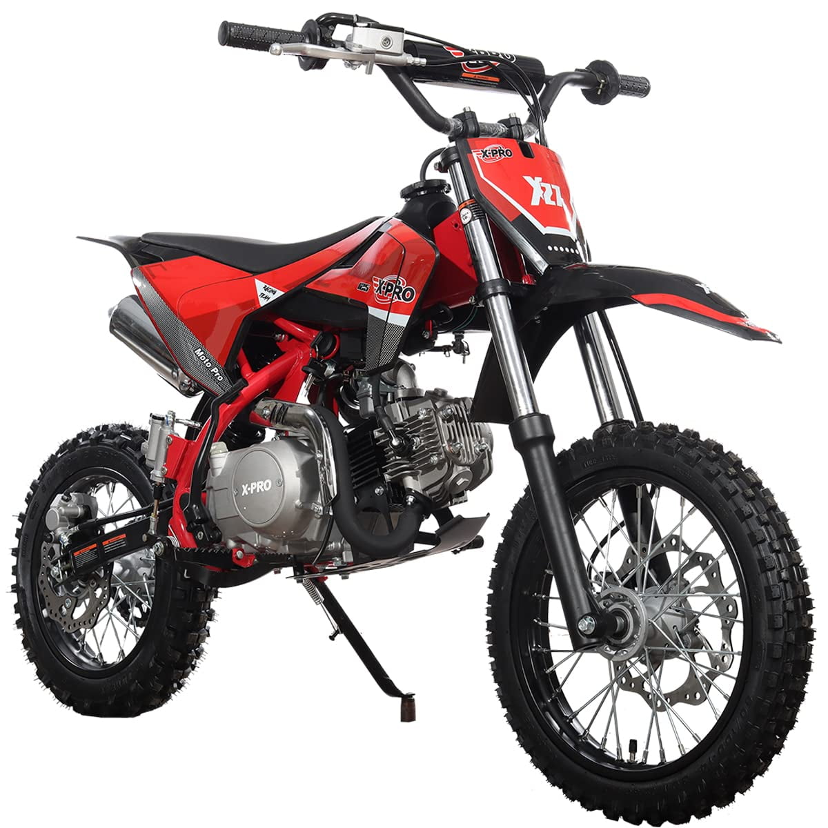 X-Pro Brand New 125cc Gas Pit Dirt Bike, 4-Speed Semi-Automatic Kick Start 14"/12" Tires