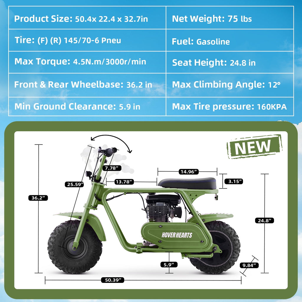 99cc Dirt Bike, Gas Powered, 4-Stroke with LED Headlight, 25MPH Minibike Trail Bike, Pull Start, Poucket Bike for Teenager and Adult, Summer Gift