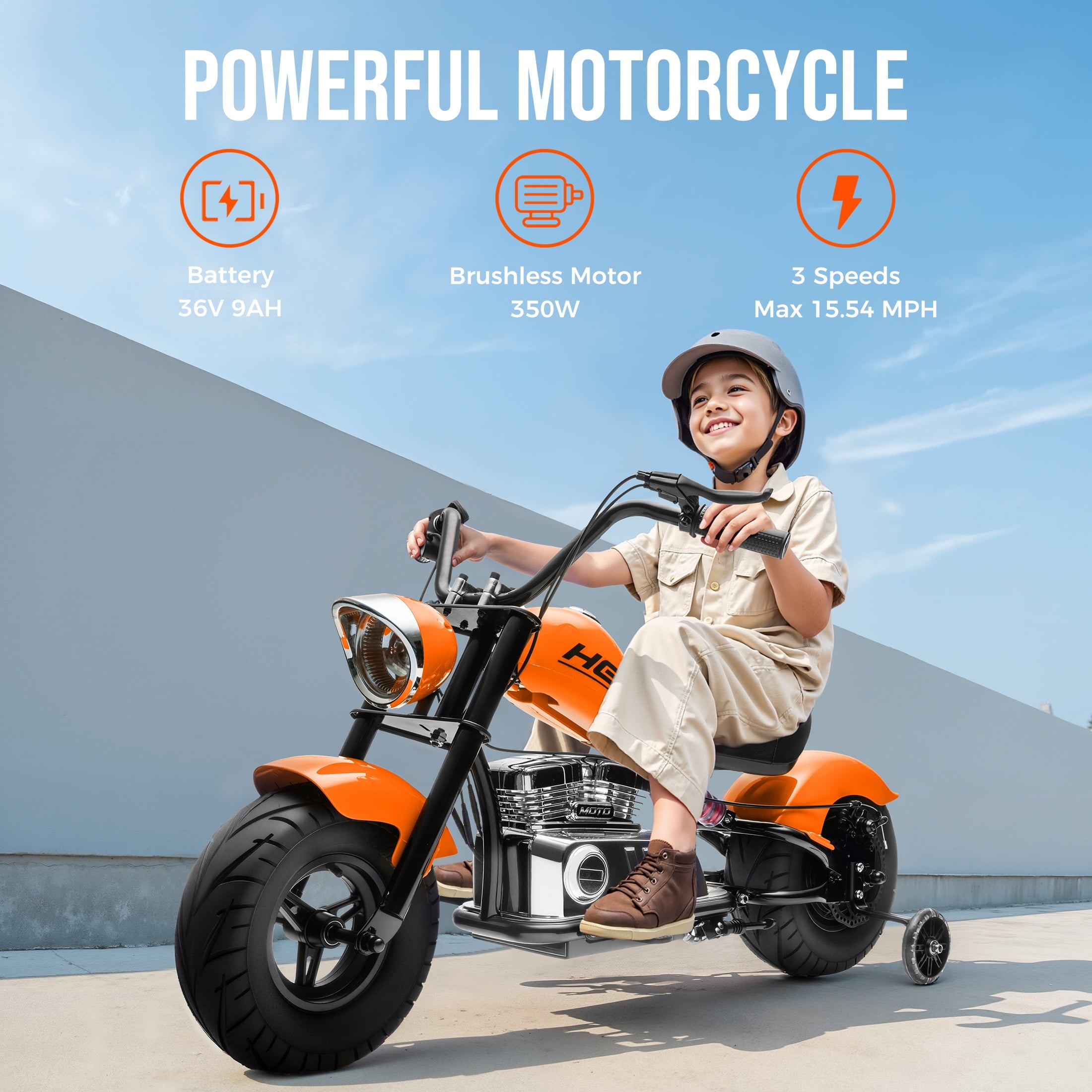 36V Electric Dirt Bike for Kids Teens, 350W Brushless Motor Ride On Motorcycle, 15.5 MPH, Rear Suspension, Bluetooth Music, Rubber Tires, Ride On Electric Motorcycle Toy for 13+ Yrs Boys Girls, Orang