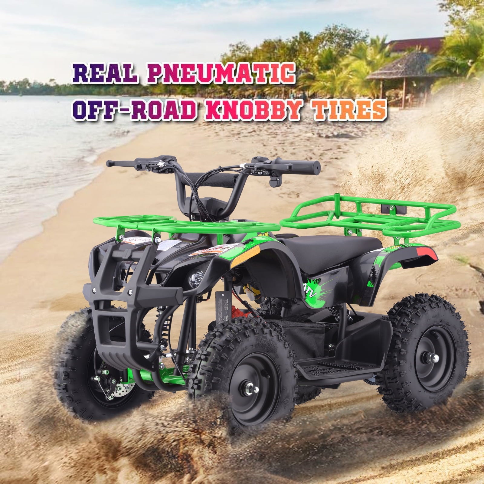 QEASET 36V 4 Wheelers Electric ATV,15mph Max Speed,Parent Speed Control,Dual Suspensions,Age 13+