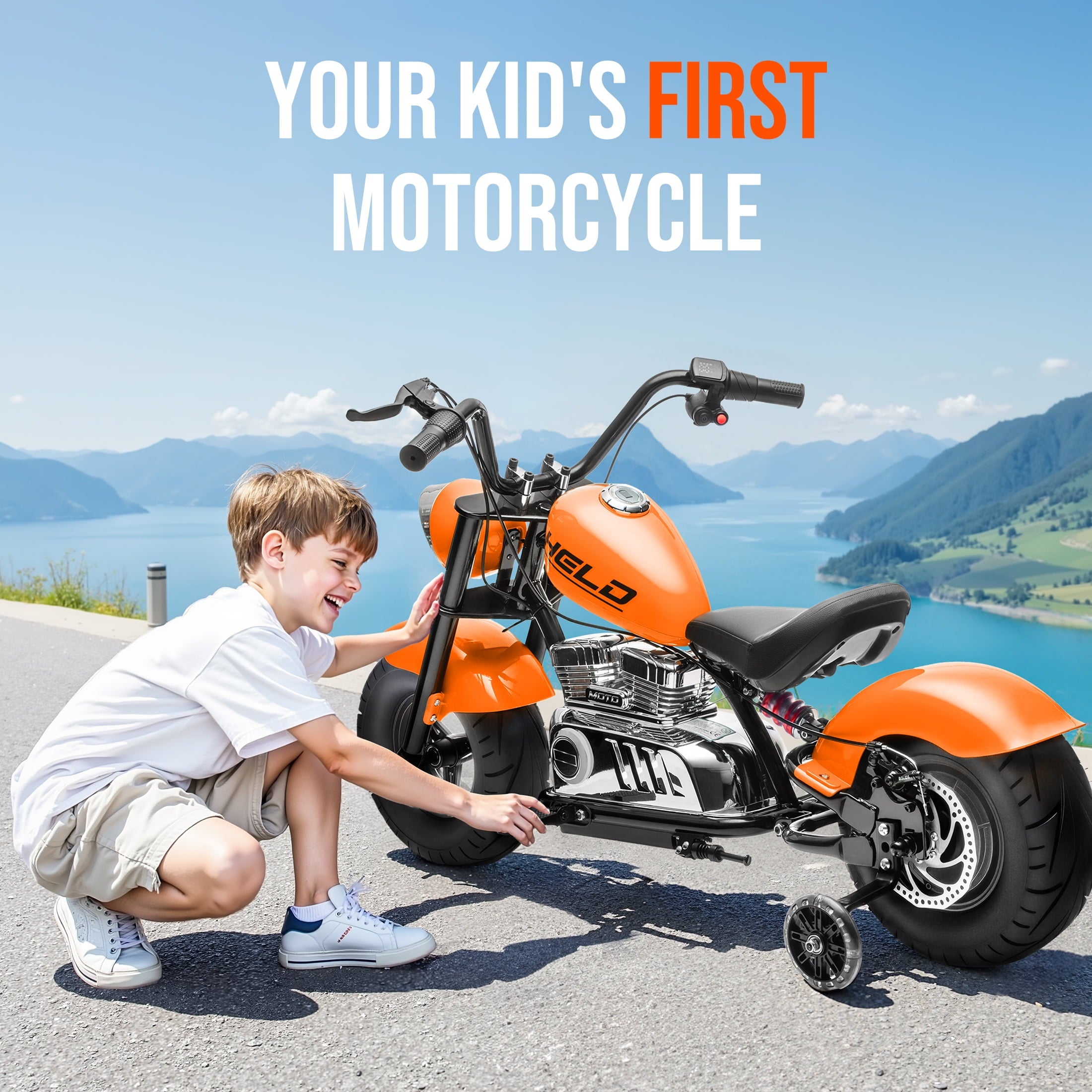 36V Electric Dirt Bike for Kids Teens, 350W Brushless Motor Ride On Motorcycle, 15.5 MPH, Rear Suspension, Bluetooth Music, Rubber Tires, Ride On Electric Motorcycle Toy for 13+ Yrs Boys Girls, Orang