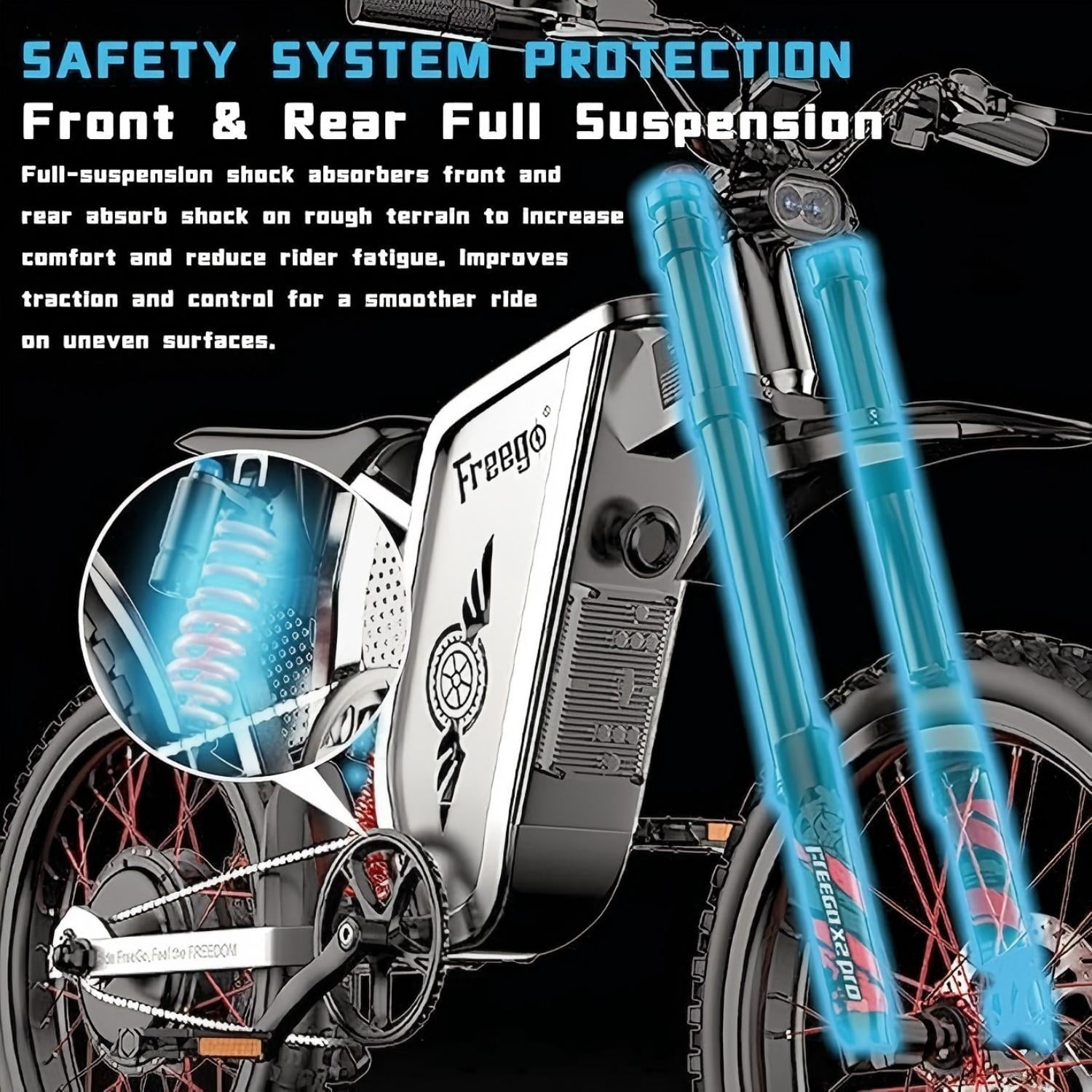 Freego X2 Pro 6000W(Peak) Motor Electric Dirt Bike for Adult, 60V30AH Battery Electric Motorcycle ,50MPH Speed Electric Bicycle,19x2'' Full Suspension/Hydraulic Brake