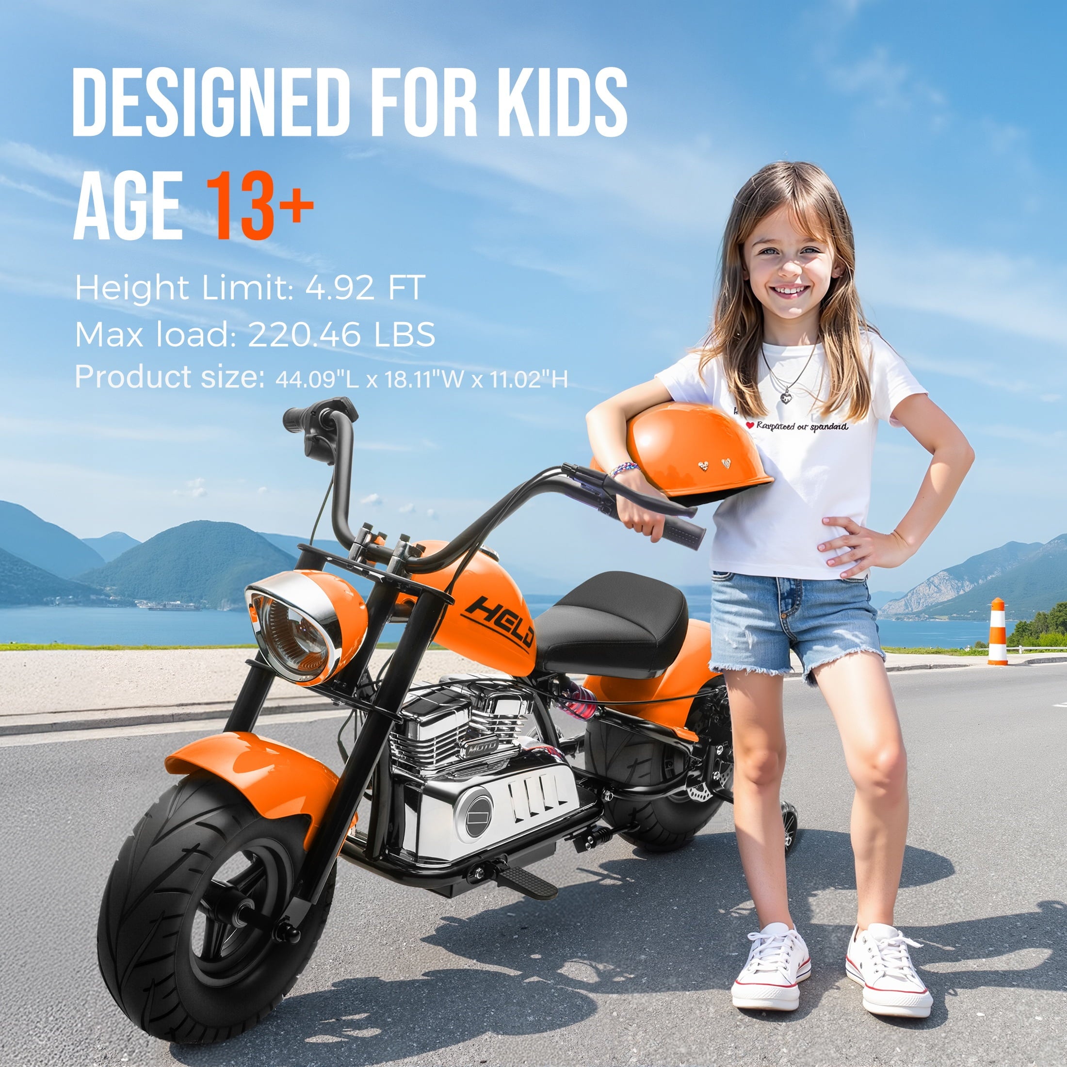 36V Electric Dirt Bike for Kids Teens, 350W Brushless Motor Ride On Motorcycle, 15.5 MPH, Rear Suspension, Bluetooth Music, Rubber Tires, Ride On Electric Motorcycle Toy for 13+ Yrs Boys Girls, Orang