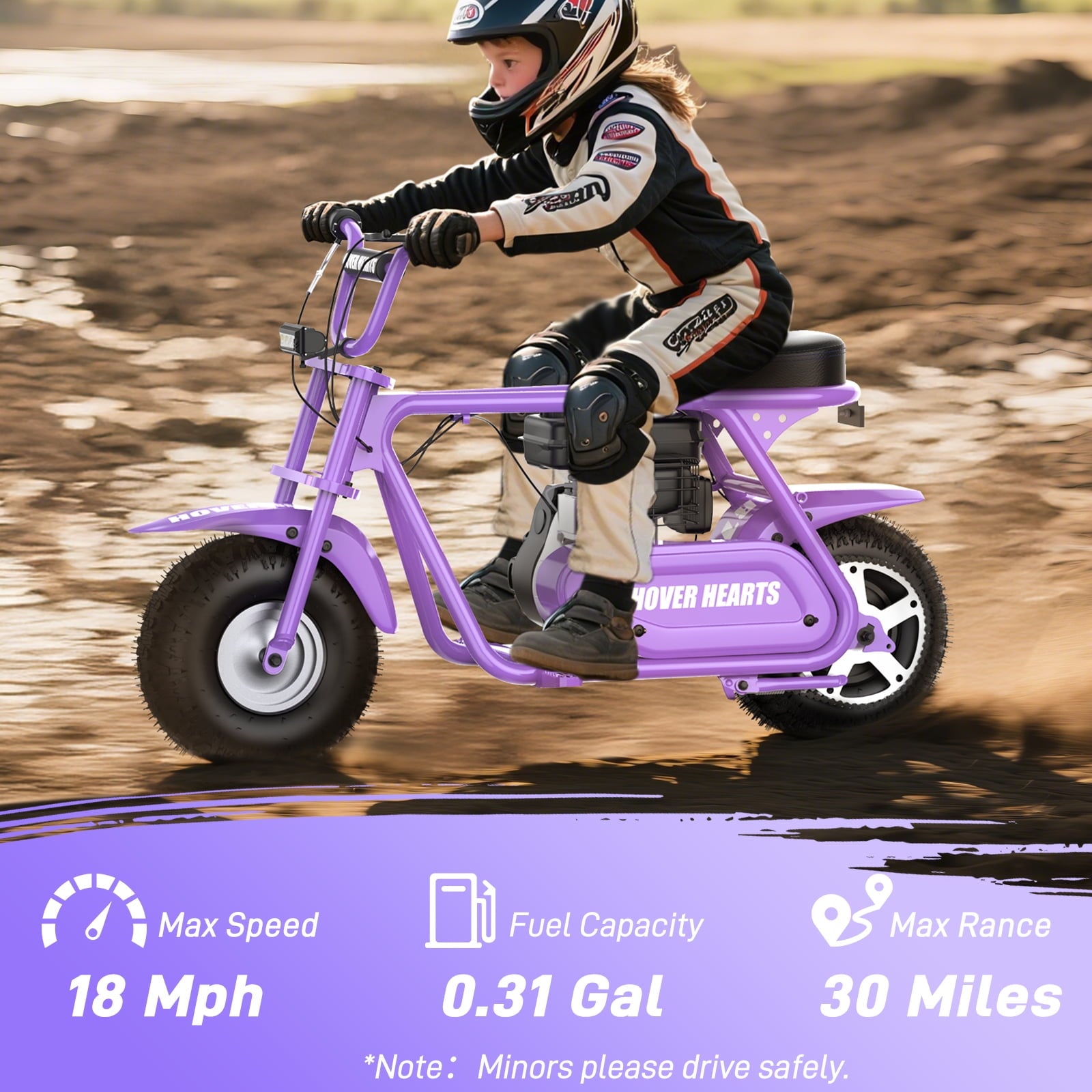 Aoemoe 99CC MB001 Gasoline Mini Dirt Bike,4-Stroke 18MPH Off Road Motorcycle, Weight Support Up to 165 LBS - Purple