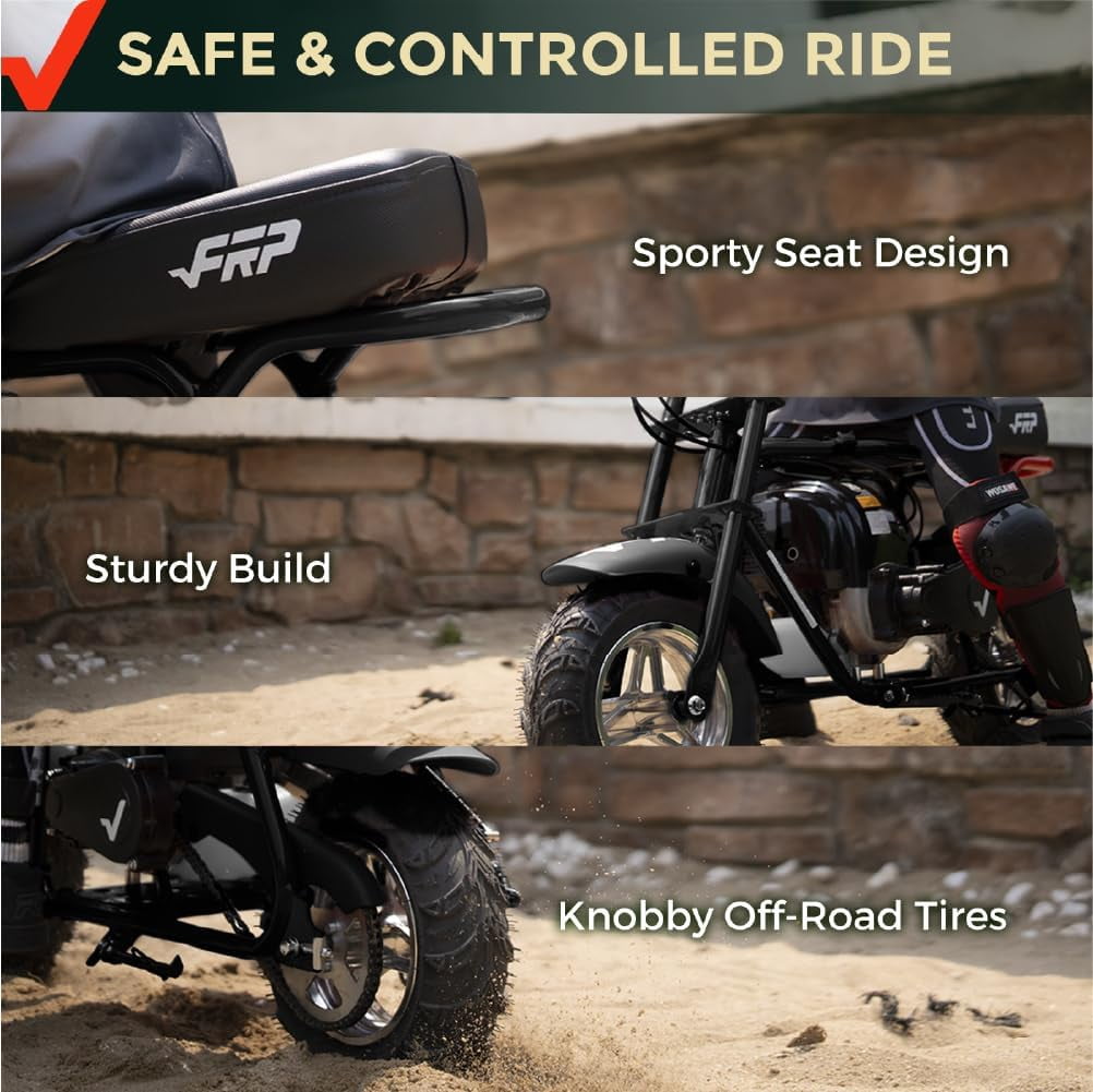 FRP 40CC Mini Dirt Bike, 4-Stroke  Kids Mini Bike with Pull Start, Easy to Assemble Mini Pit Bike, 18 Mph Max Speed and Support Up to 165 LBS (Black)