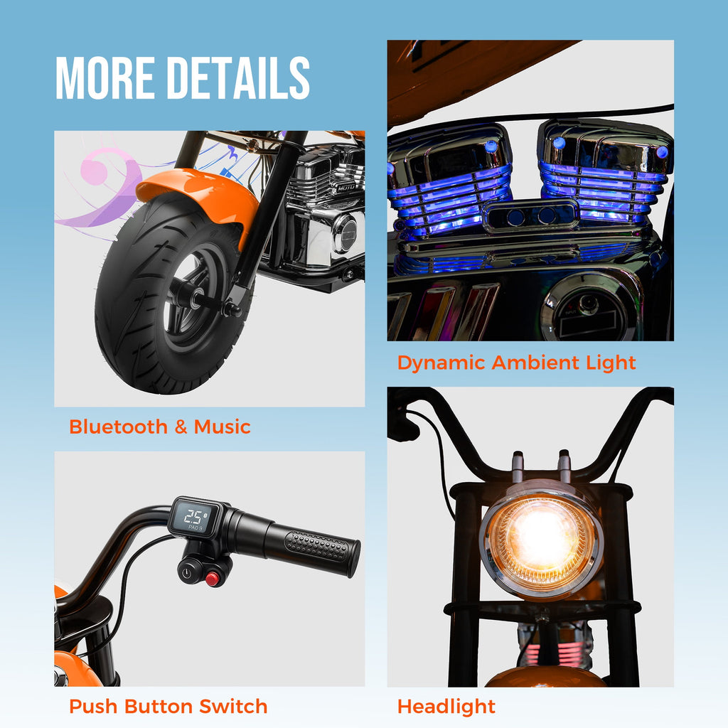 36V Electric Dirt Bike for Kids Teens, 350W Brushless Motor Ride On Motorcycle, 15.5 MPH, Rear Suspension, Bluetooth Music, Rubber Tires, Ride On Electric Motorcycle Toy for 13+ Yrs Boys Girls, Orang