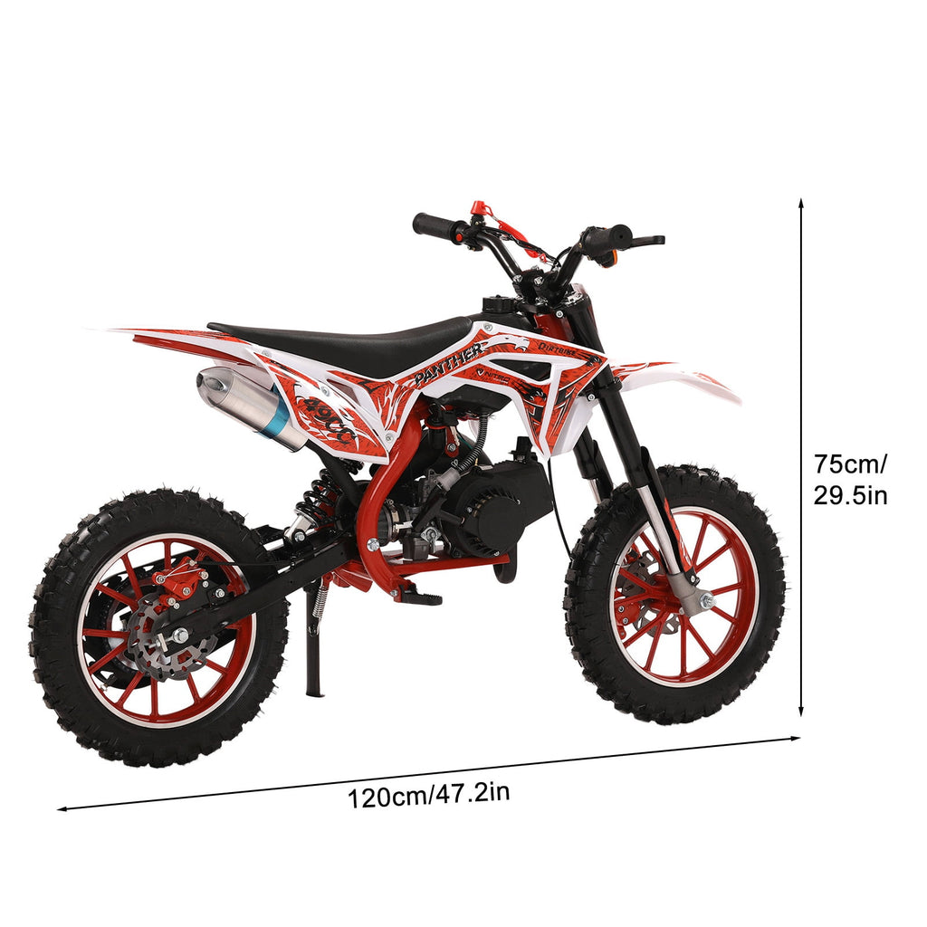 AQMD 49cc 2-Stroke Kids Dirt Bike, Gas Power Motocross, Off Road Mini Motorcycle, Pocket Motorbike with Front Rear Disc Brakes, Racing Max Speed 40KM/H (Red)