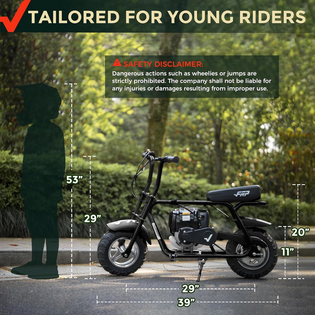 FRP 40CC Mini Dirt Bike, 4-Stroke  Kids Mini Bike with Pull Start, Easy to Assemble Mini Pit Bike, 18 Mph Max Speed and Support Up to 165 LBS (Black)