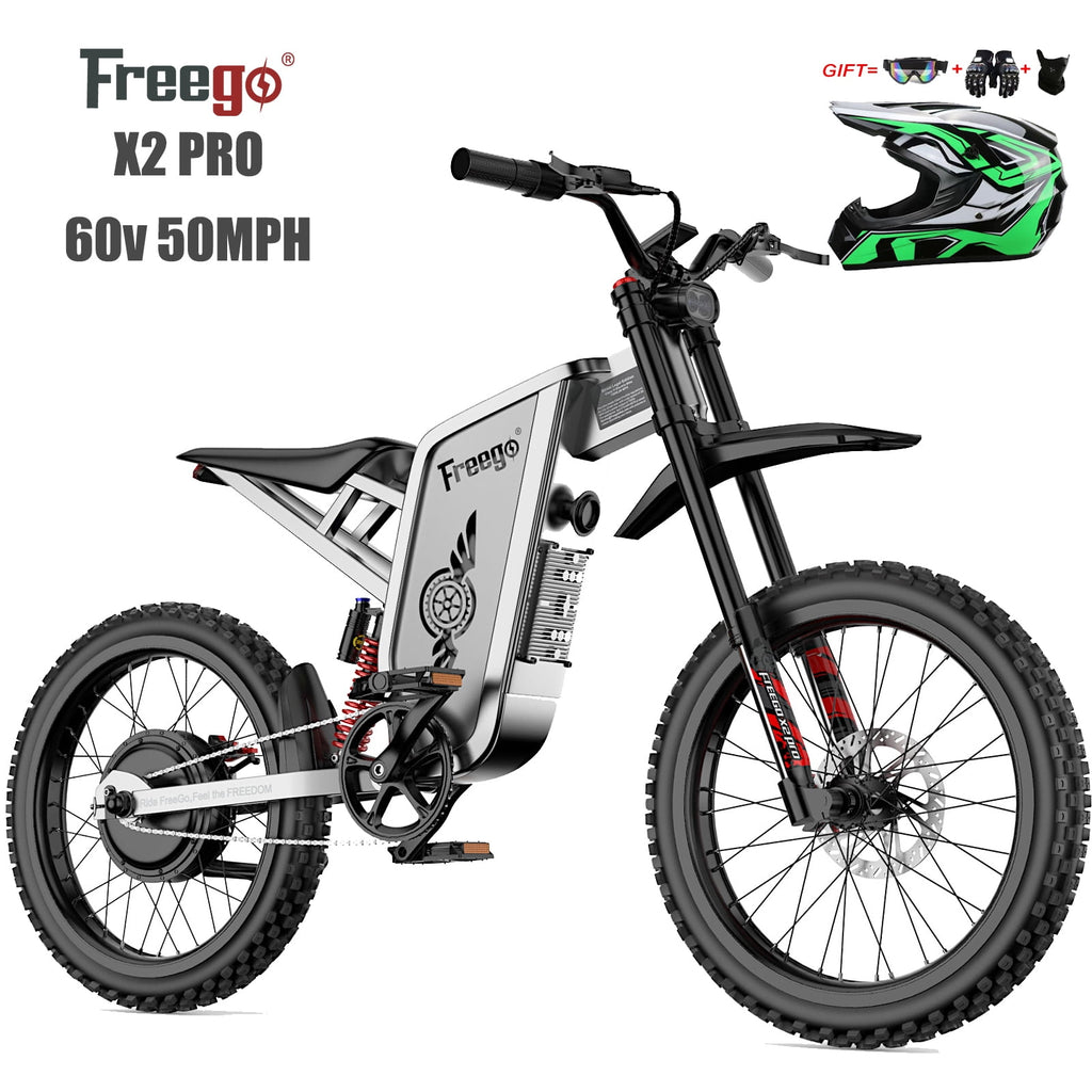 Freego X2 Pro 6000W(Peak) Motor Electric Dirt Bike for Adult, 60V30AH Battery Electric Motorcycle ,50MPH Speed Electric Bicycle,19x2'' Full Suspension/Hydraulic Brake