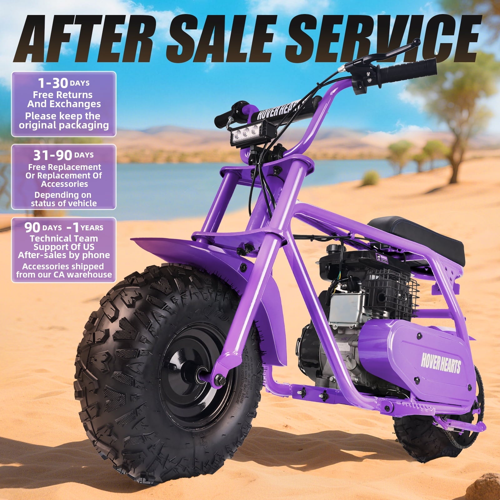 HOVERHEART Gas Mountain Bike, 105cc 4-Stroke Gas Powered Off Road Motorcycle (Model-MB001) with Led Lights, Disc Brake, Max Load 200Lbs, Up to 30Kph, NO OIL MIX REQUIRED