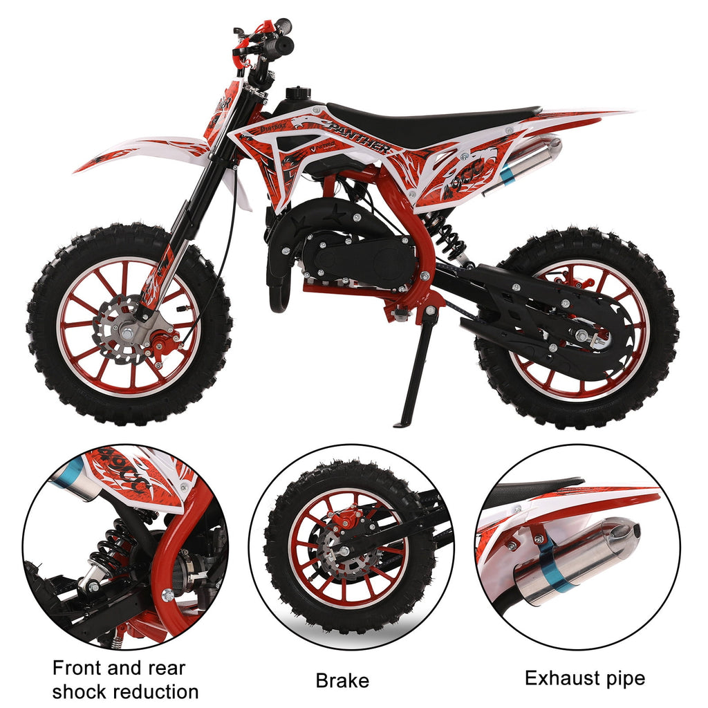 AQMD 49cc 2-Stroke Kids Dirt Bike, Gas Power Motocross, Off Road Mini Motorcycle, Pocket Motorbike with Front Rear Disc Brakes, Racing Max Speed 40KM/H (Red)