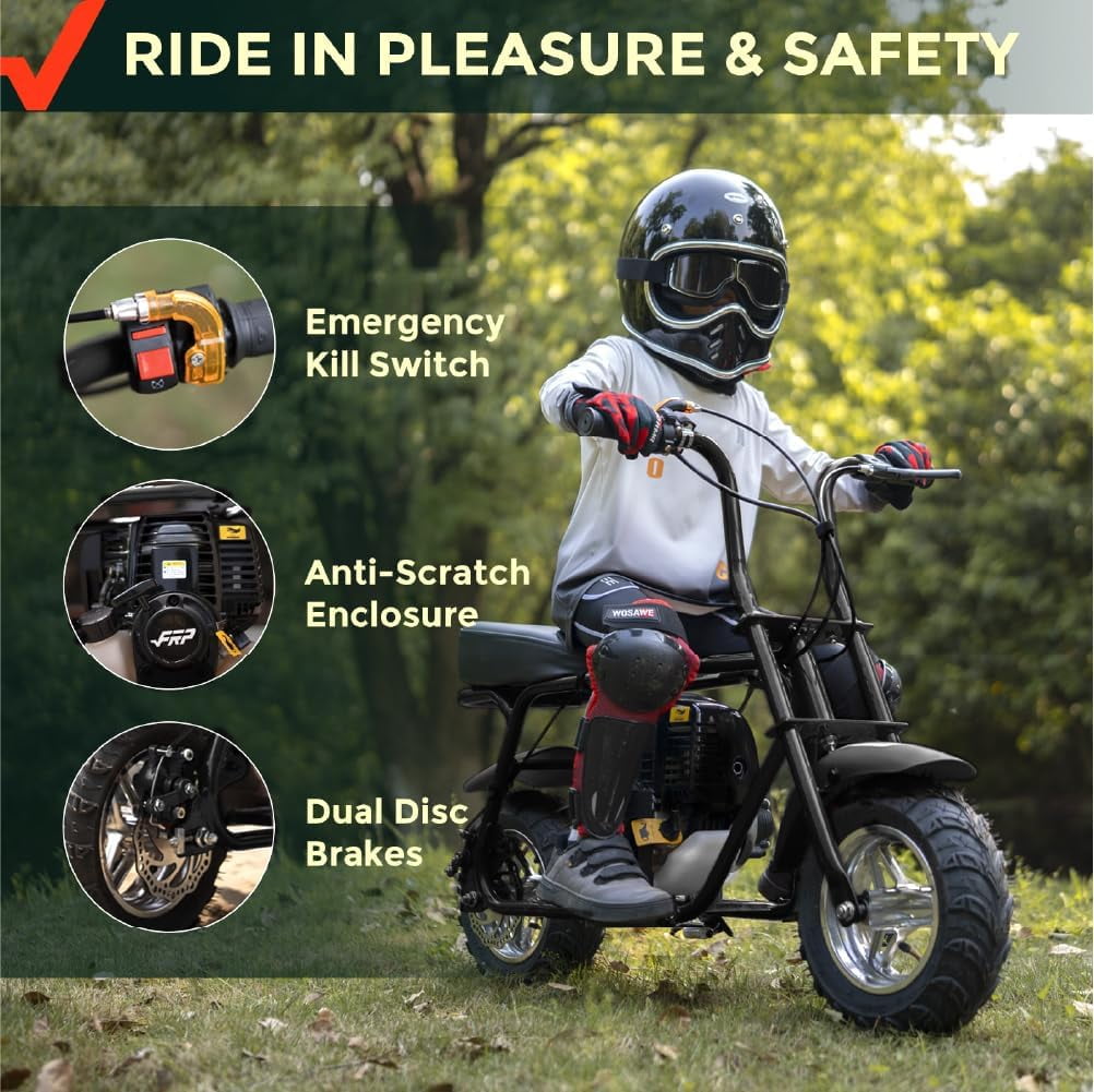 FRP 40CC Mini Dirt Bike, 4-Stroke  Kids Mini Bike with Pull Start, Easy to Assemble Mini Pit Bike, 18 Mph Max Speed and Support Up to 165 LBS (Black)
