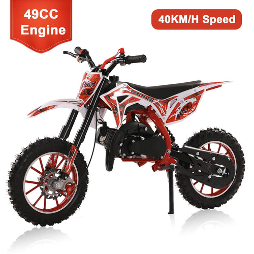 AQMD 49cc 2-Stroke Kids Dirt Bike, Gas Power Motocross, Off Road Mini Motorcycle, Pocket Motorbike with Front Rear Disc Brakes, Racing Max Speed 40KM/H (Red)