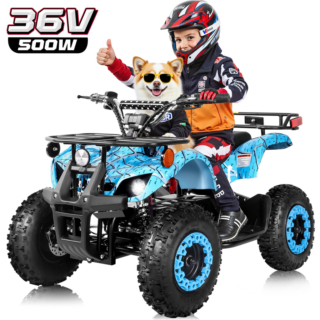 36 Volt Ride on Toys for Big Kids, Electric 4 Wheeler ATV with 500w Motor, Speed Control, Metal Frame, Suspension, Blue
