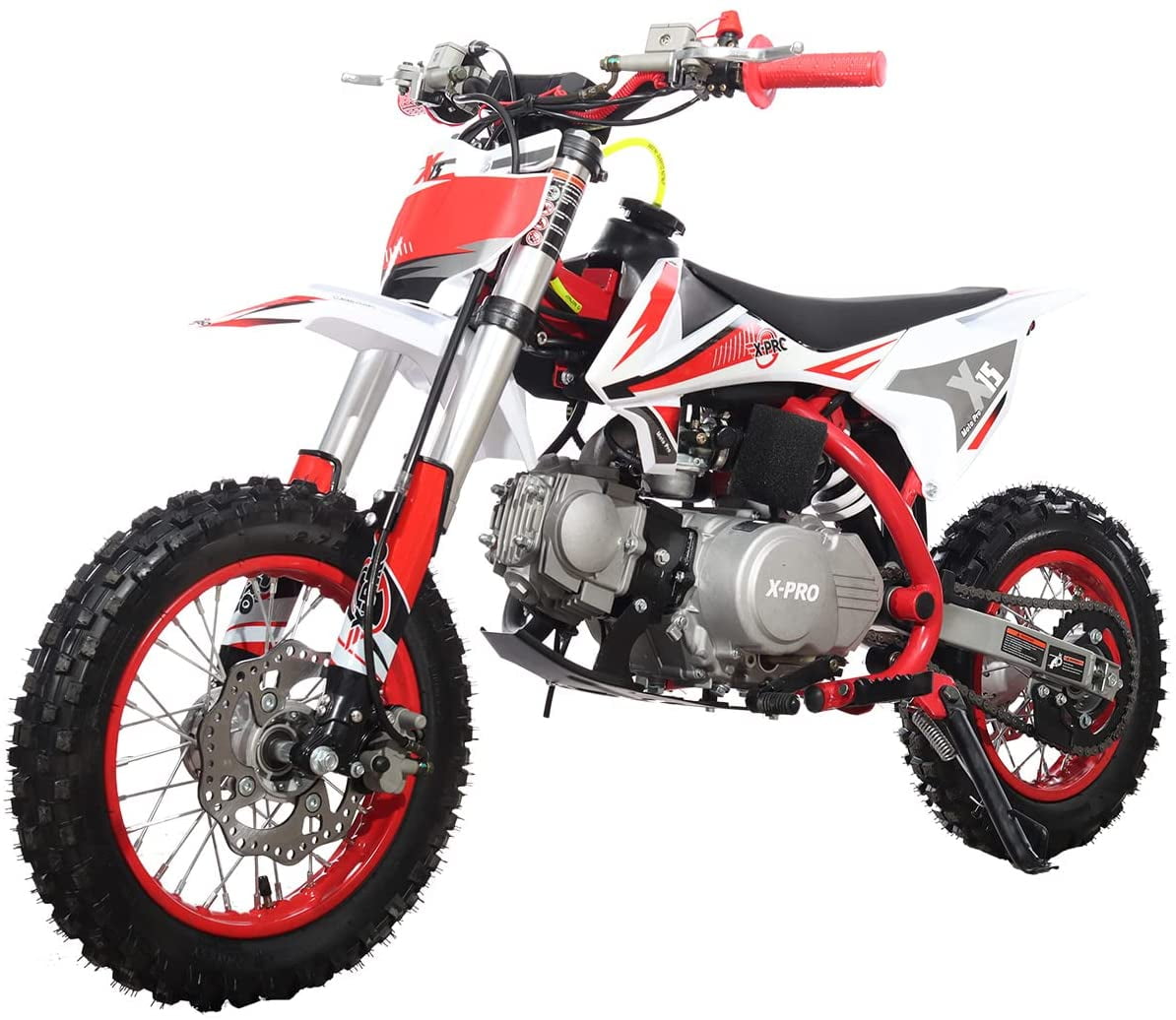 X-Pro Brand New 110cc Dirt Bike, Semi-Automatic Transmission Kick Start Chain Drive 12"/10" Wheels
