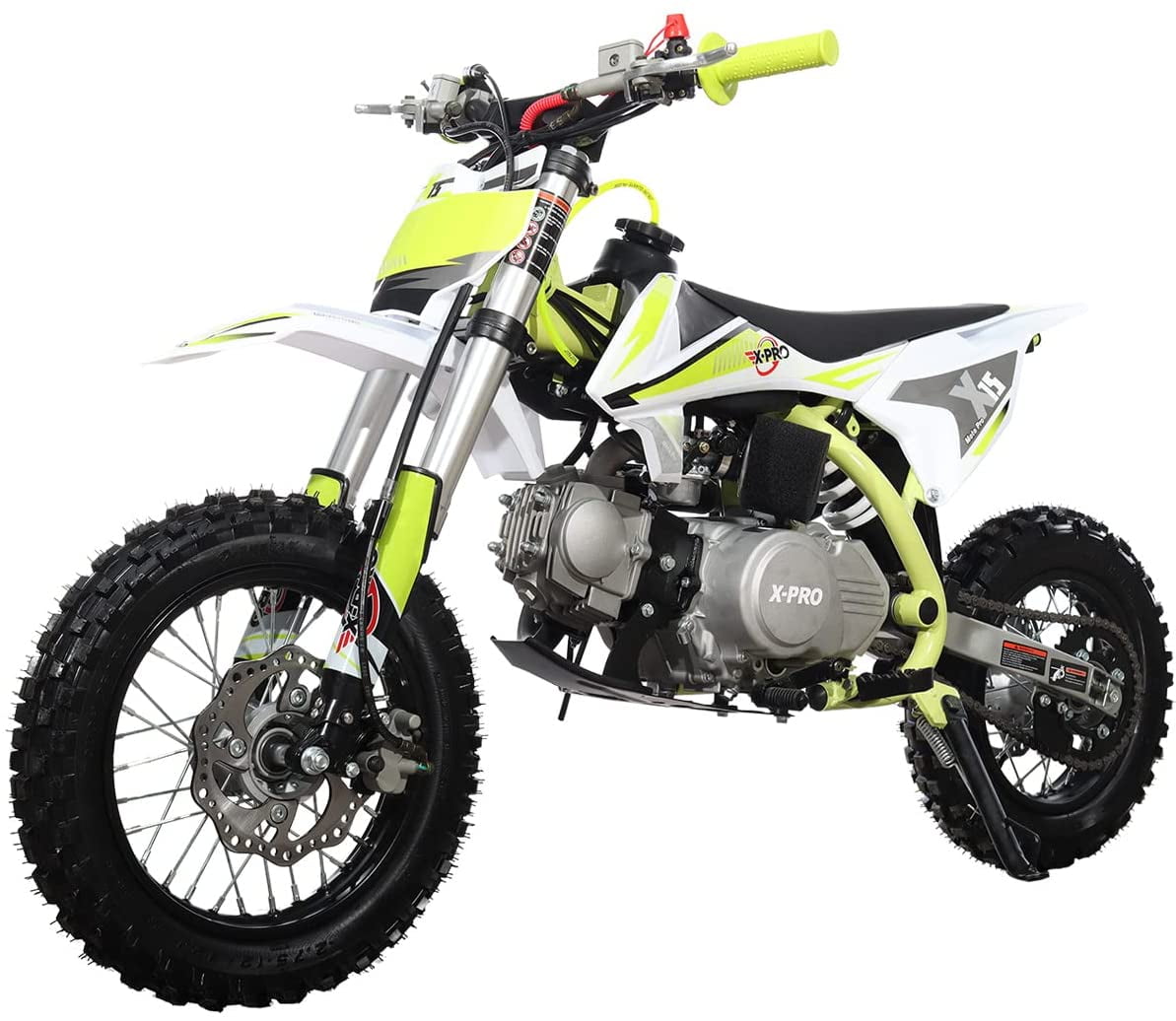 X-Pro Brand New 110cc Dirt Bike, Semi-Automatic Transmission Kick Start Chain Drive 12"/10" Wheels