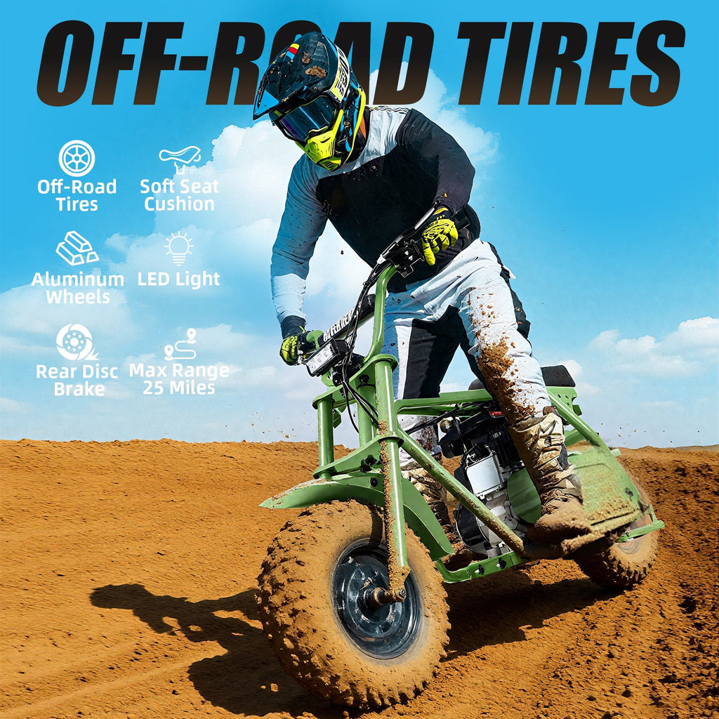 99cc Dirt Bike, Gas Powered, 4-Stroke with LED Headlight, 25MPH Minibike Trail Bike, Pull Start, Poucket Bike for Teenager and Adult, Summer Gift