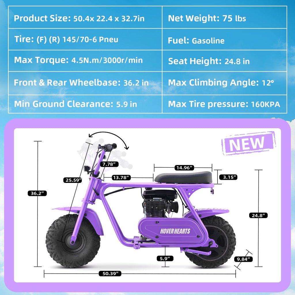HOVERHEART Gas Mountain Bike, 105cc 4-Stroke Gas Powered Off Road Motorcycle (Model-MB001) with Led Lights, Disc Brake, Max Load 200Lbs, Up to 30Kph, NO OIL MIX REQUIRED