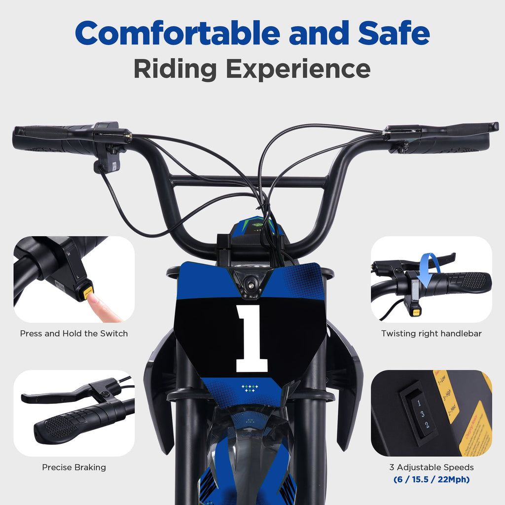 Hijoke 36V Electric Dirt Bike, 900W Electric Motorcycle for Teens, 22 MPH Speed & 16 Miles Range, 10.4Ah Battery Powered Ride on Dirt Bicycle with 16" Tire and Dual Disc Brakes, 220LBS Load, Blue