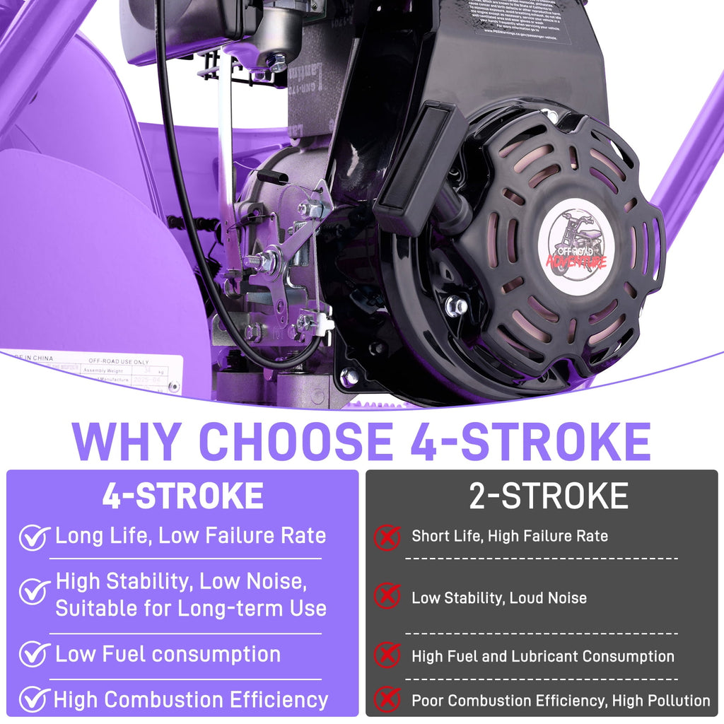 Aoemoe 99CC MB001 Gasoline Mini Dirt Bike,4-Stroke 18MPH Off Road Motorcycle, Weight Support Up to 165 LBS - Purple