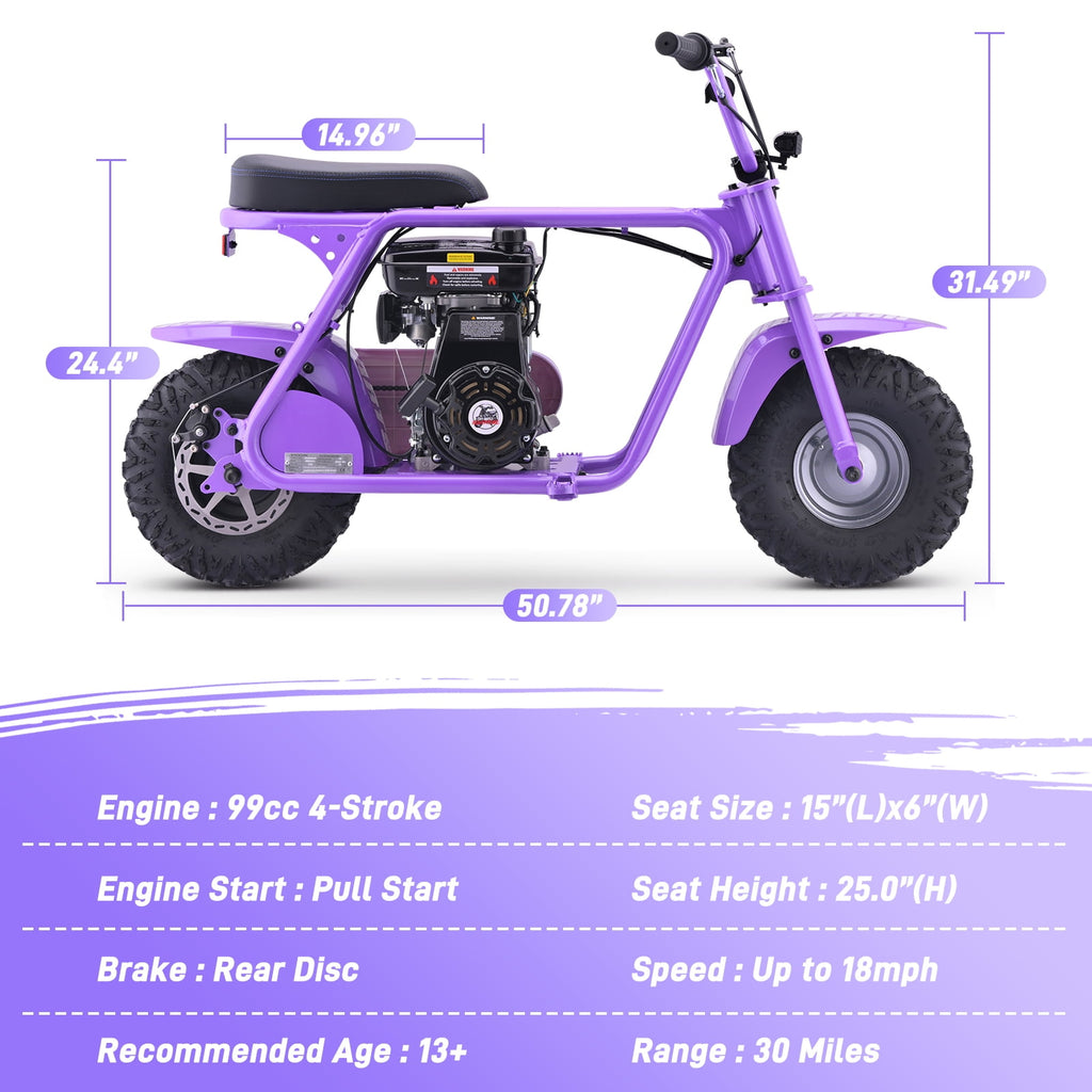 Aoemoe 99CC MB001 Gasoline Mini Dirt Bike,4-Stroke 18MPH Off Road Motorcycle, Weight Support Up to 165 LBS - Purple