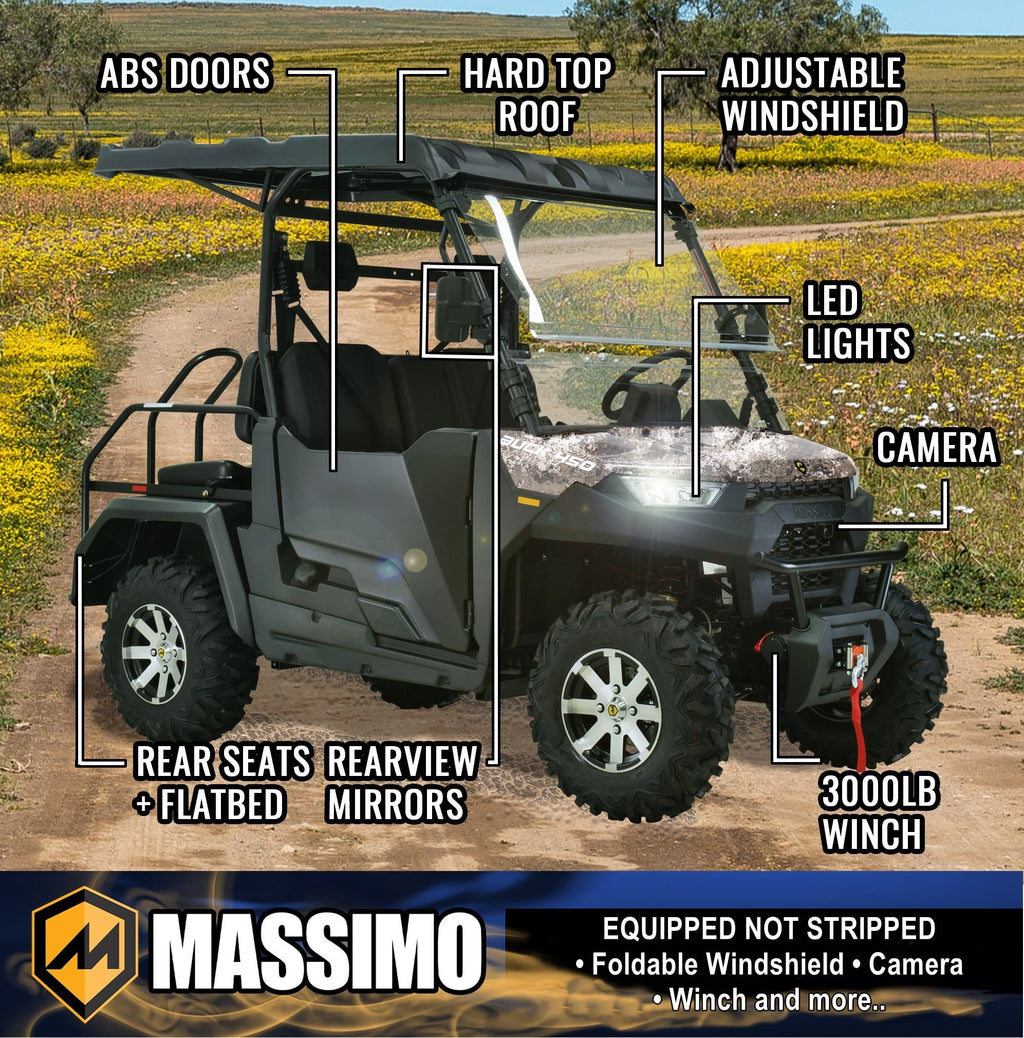 Massimo Buck 450X Side by Side UTV 4 Seat Golf Cart EFI 4 Stroke 352cc/25 HP with Touchscreen - Camouflage