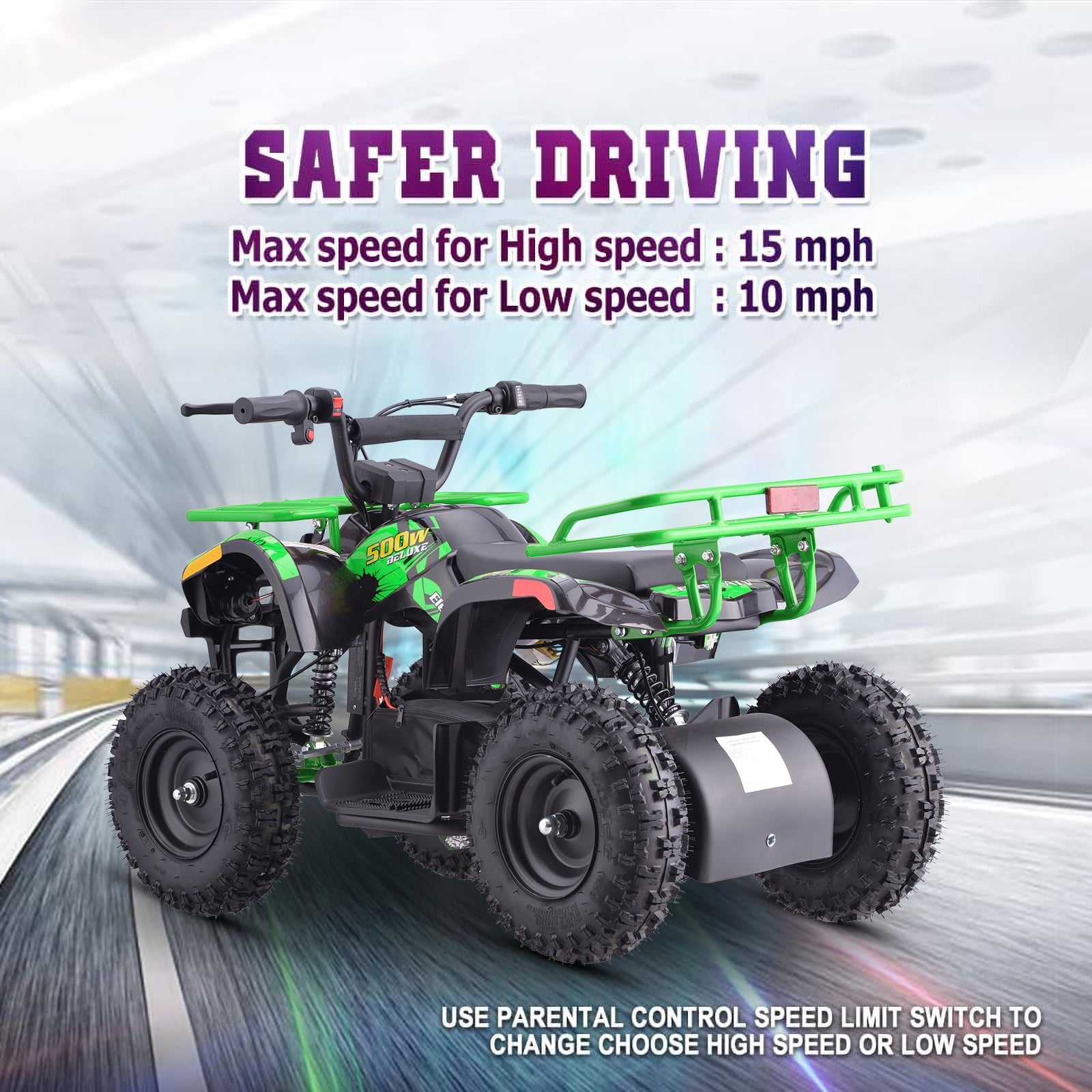 QEASET 36V 4 Wheelers Electric ATV,15mph Max Speed,Parent Speed Control,Dual Suspensions,Age 13+