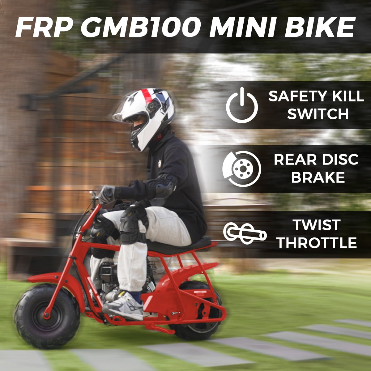FRP Basic Package GMB100 Gas Powered Mini Dirt Bike 99CC for Kids and Adult, 24MPH Off Road Motorcycle, Weight Support Up to 185 LBS - Red