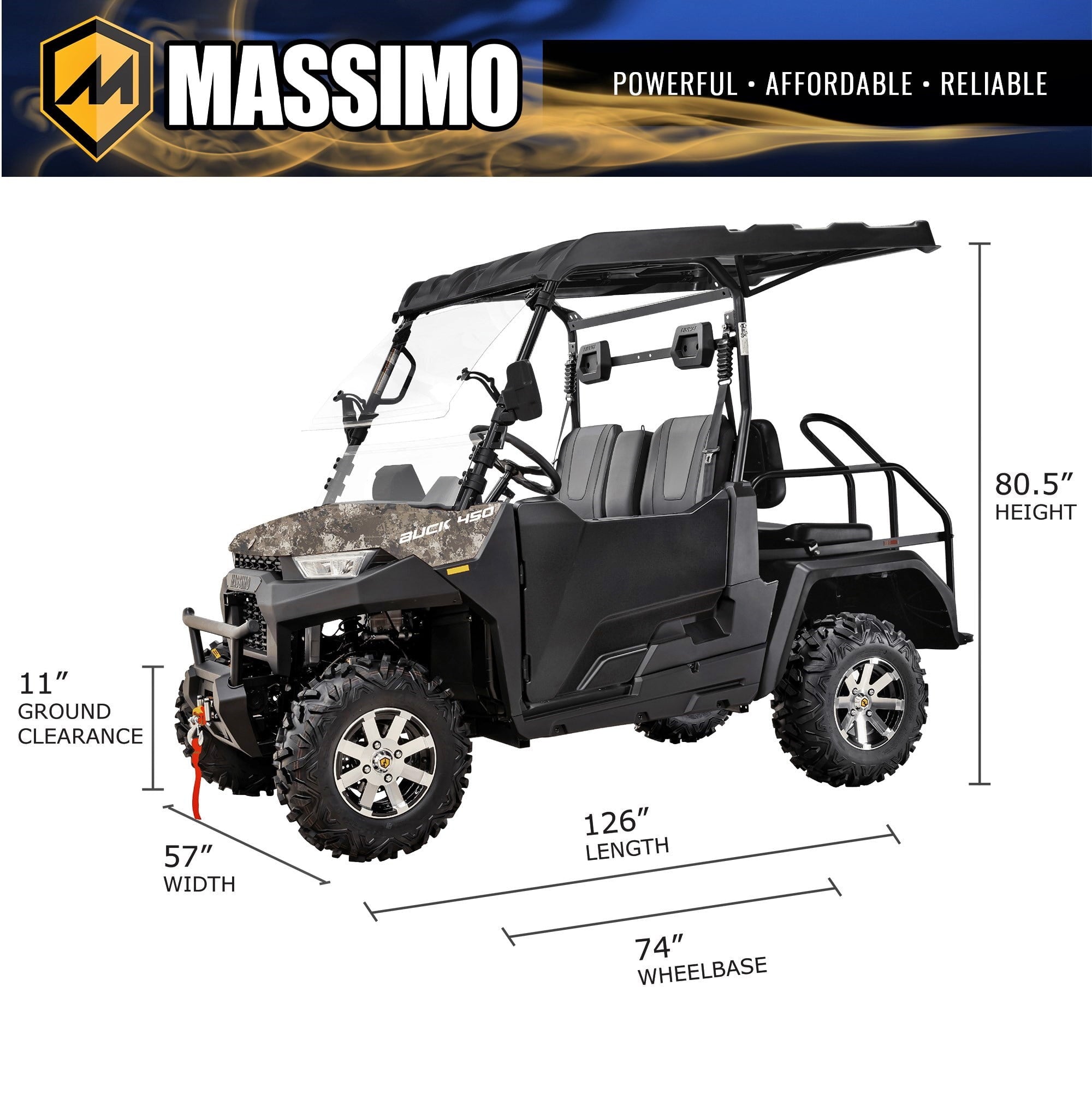 Massimo Buck 450X Side by Side UTV 4 Seat Golf Cart EFI 4 Stroke 352cc/25 HP with Touchscreen - Camouflage
