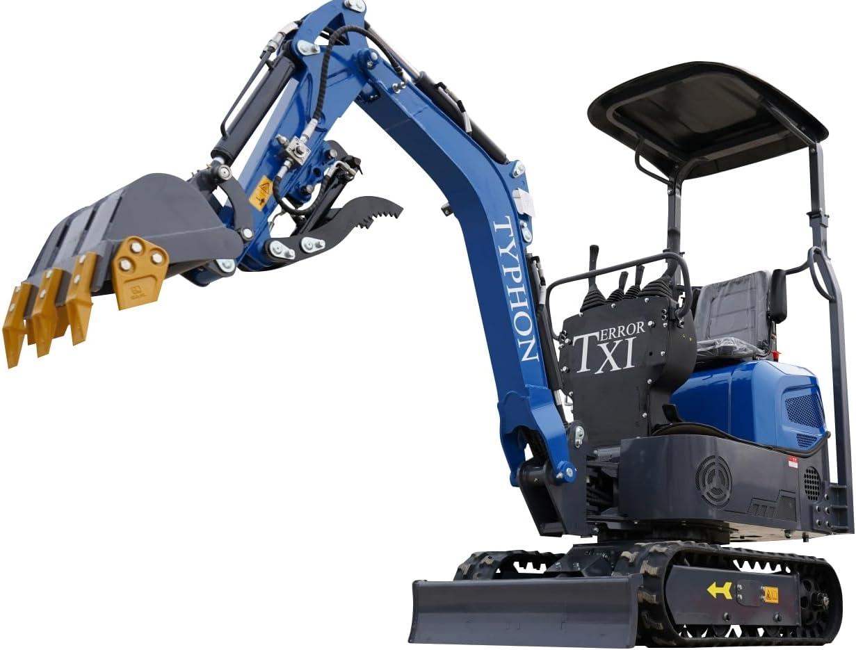 TYPHON Storm Mini Excavator - 1.1 Ton Trench Digger with Boom Swing, Bucket