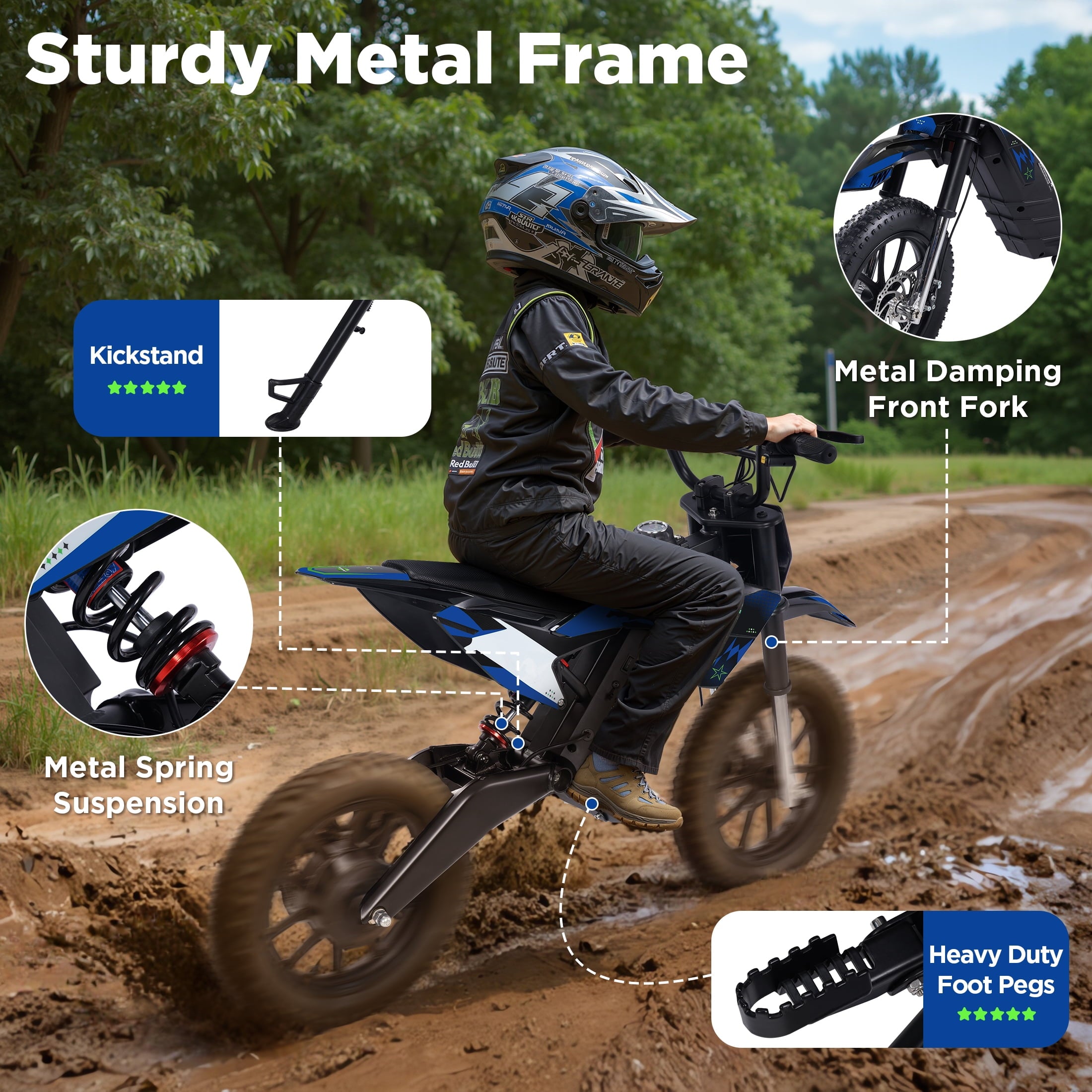 Hijoke 36V Electric Dirt Bike, 900W Electric Motorcycle for Teens, 22 MPH Speed & 16 Miles Range, 10.4Ah Battery Powered Ride on Dirt Bicycle with 16" Tire and Dual Disc Brakes, 220LBS Load, Blue