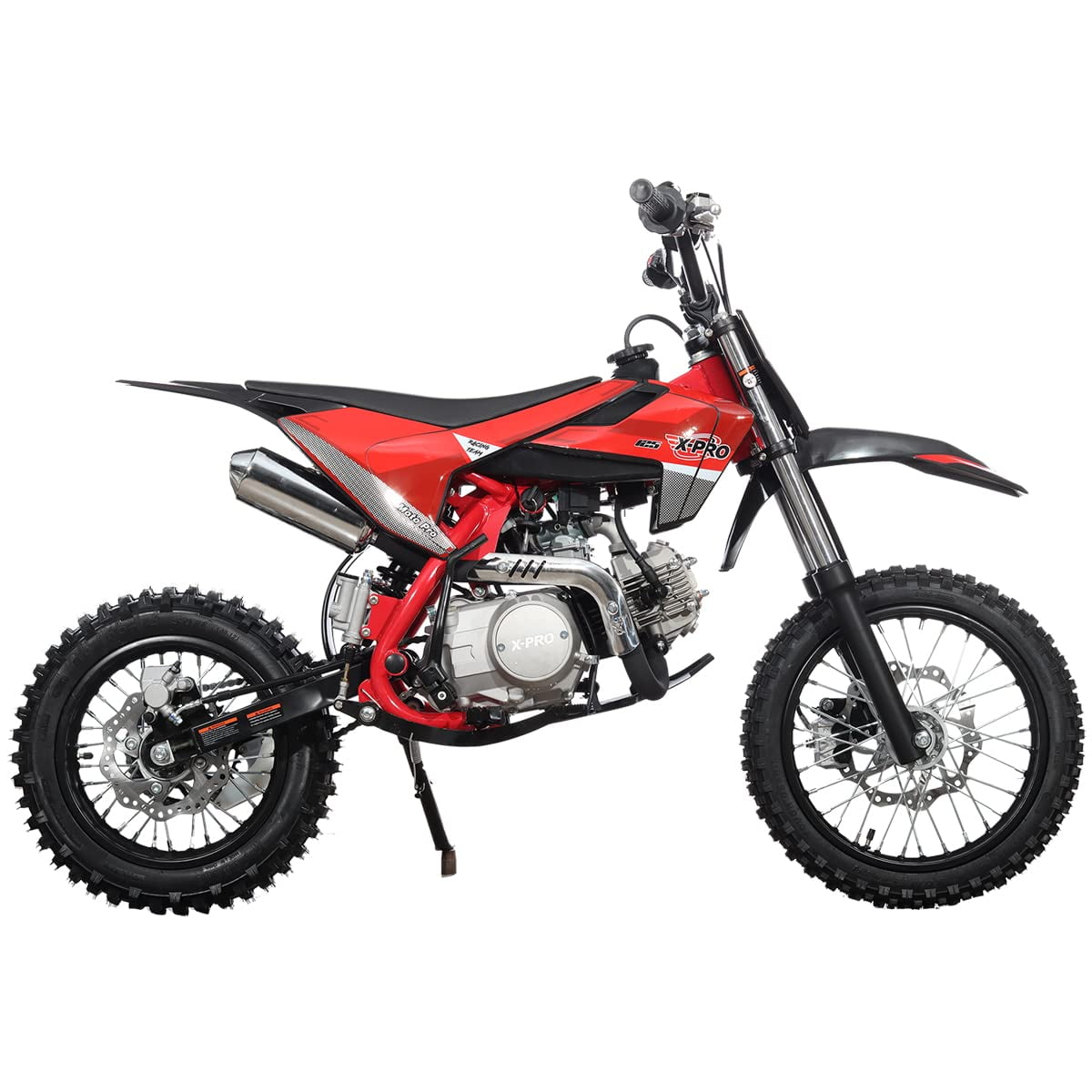 X-Pro Brand New 125cc Gas Pit Dirt Bike, 4-Speed Semi-Automatic Kick Start 14"/12" Tires