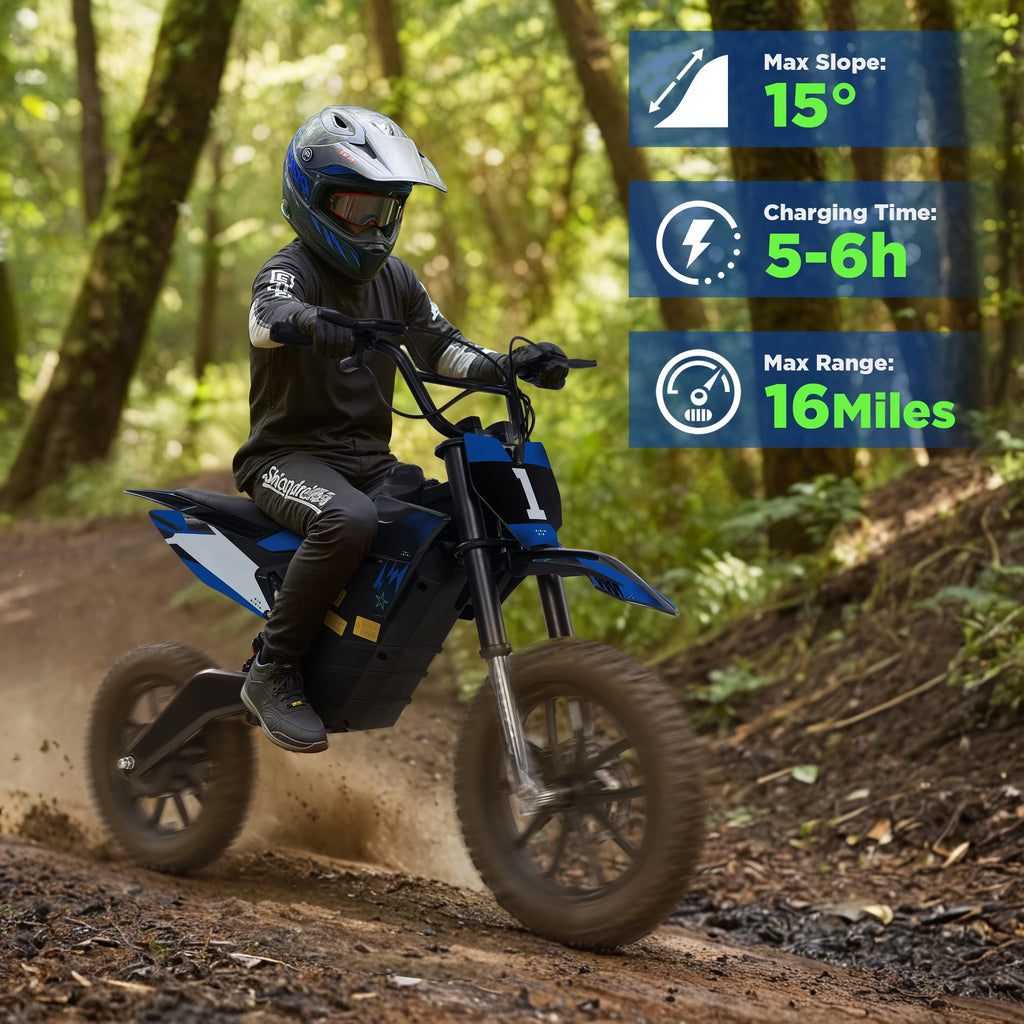 Hijoke 36V Electric Dirt Bike, 900W Electric Motorcycle for Teens, 22 MPH Speed & 16 Miles Range, 10.4Ah Battery Powered Ride on Dirt Bicycle with 16" Tire and Dual Disc Brakes, 220LBS Load, Blue