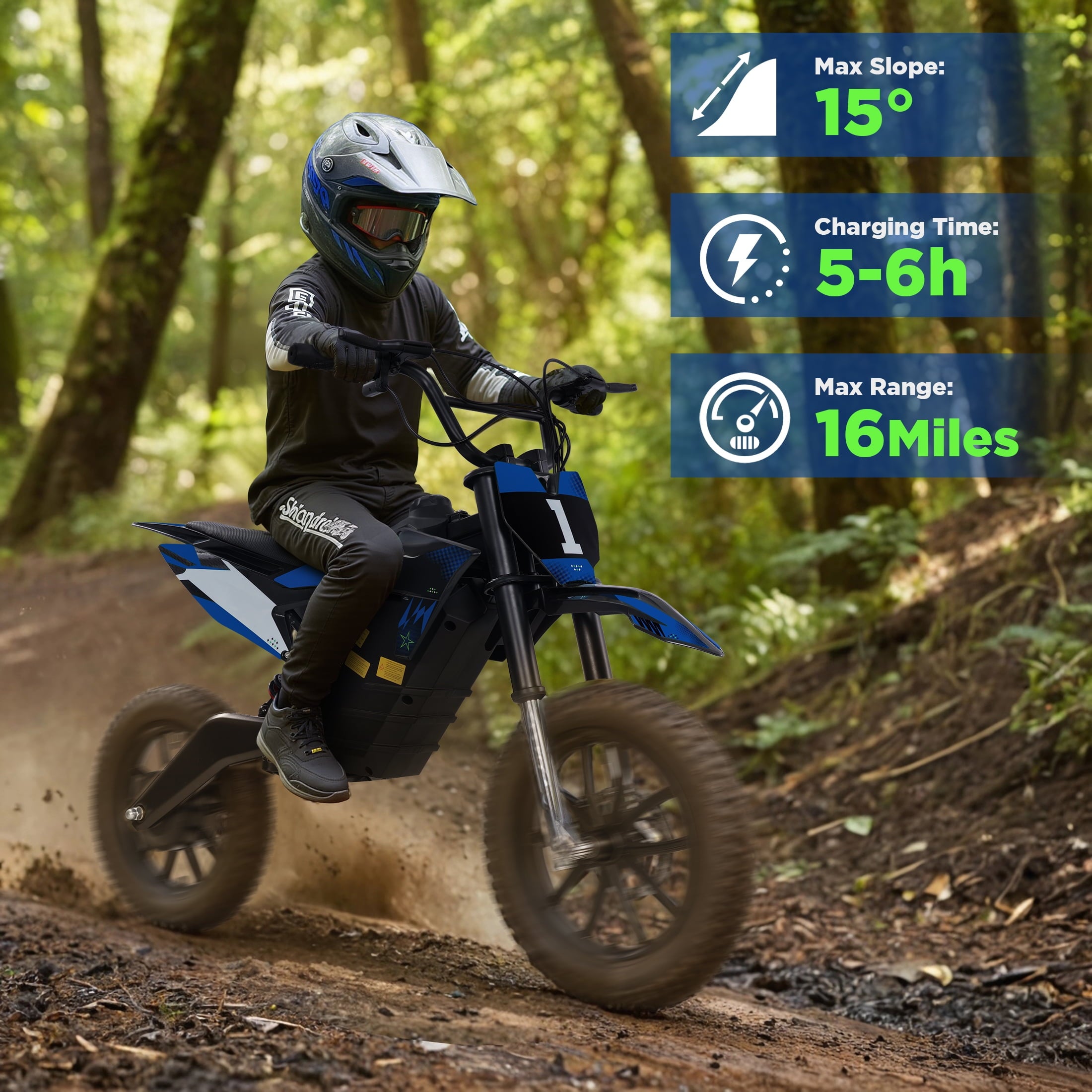 Hijoke 36V Electric Dirt Bike, 900W Electric Motorcycle for Teens, 22 MPH Speed & 16 Miles Range, 10.4Ah Battery Powered Ride on Dirt Bicycle with 16" Tire and Dual Disc Brakes, 220LBS Load, Blue
